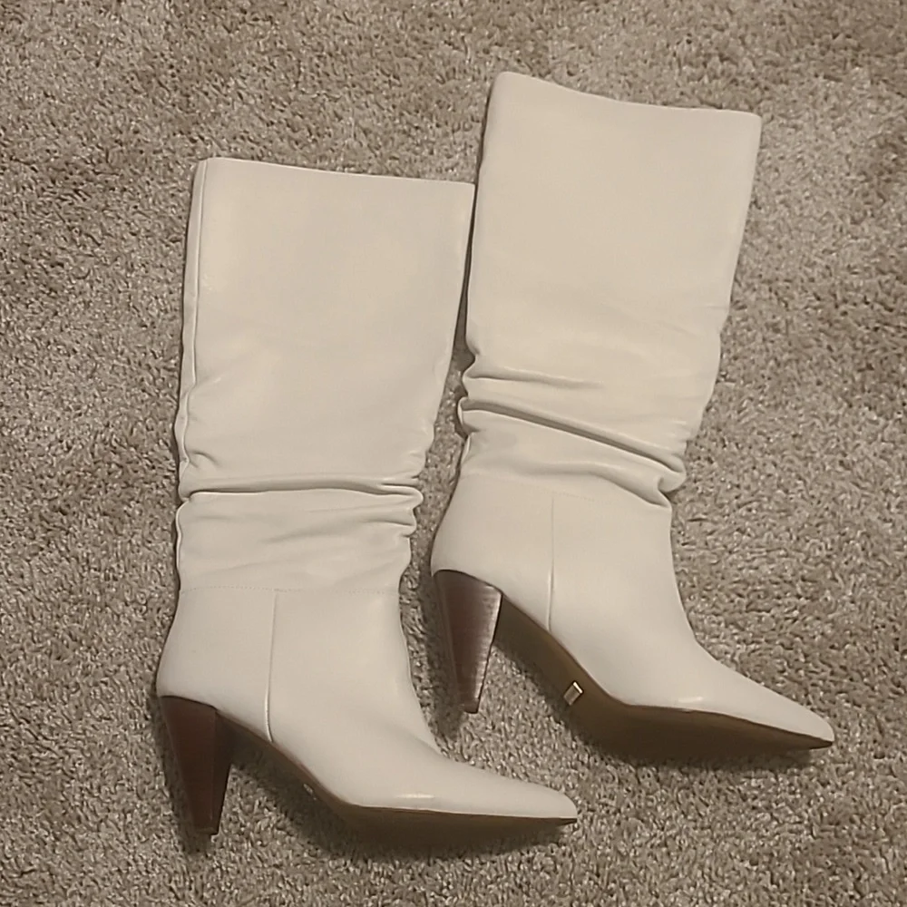 GUC Kensie Kalani Ivory Leather Knee High Boots Soft Slouchy Women's Sz 8M - Picture 2 of 10